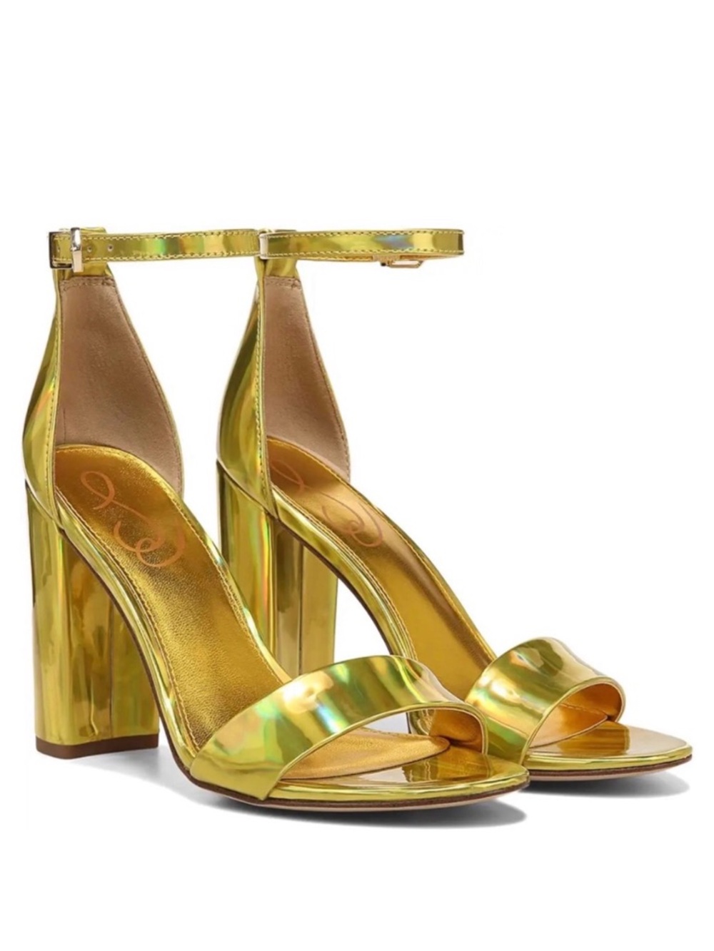NWOT Sam Edelman Yaro Mimosa Gold Block Heel Ankle Strap Sandals Size 7.5M